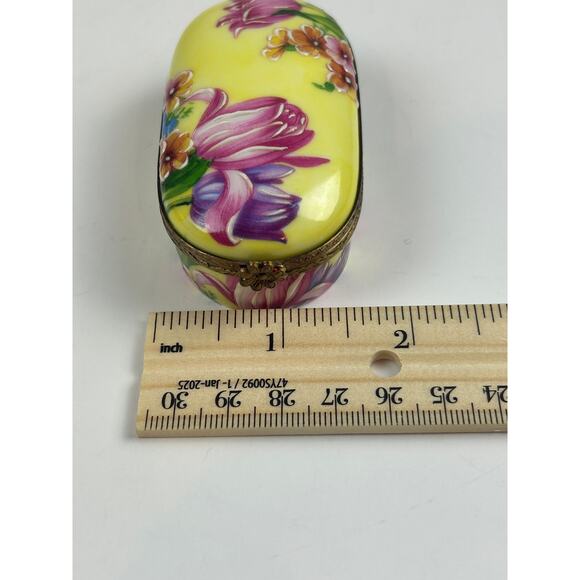 Rochard Limoges France Trinket Box Raised Floral Hand Painted Yellow Oval - Picture 10 of 14